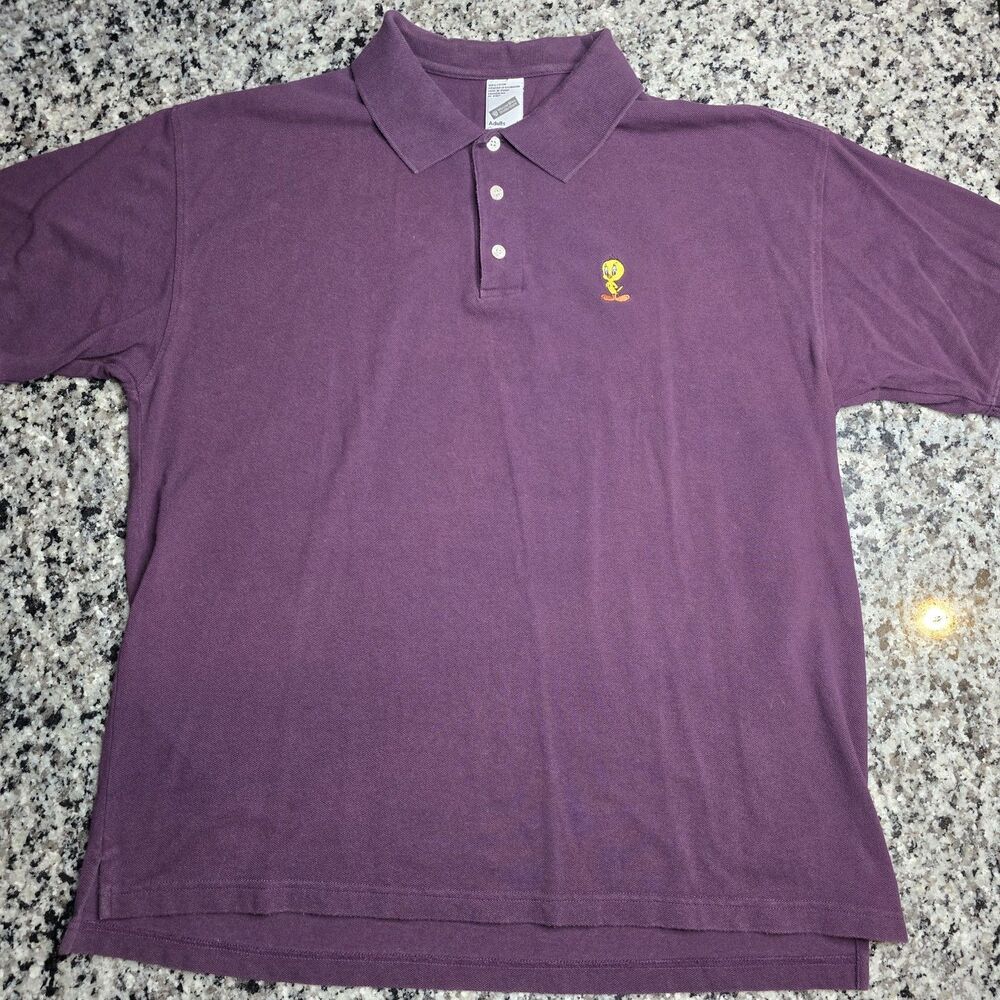 Vintage Warner Bros Polo Shirt Men Sz L Studio Store Short Sleeve Tweety 90s